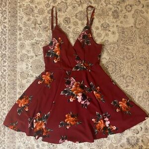 UK2LA Deep Red Dress with Floral Accents